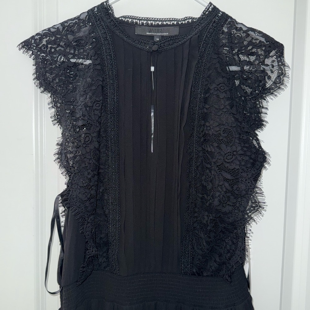 NWT WHBM Cap Sleeve Lace Detail Pleated Midi Dress Size 16